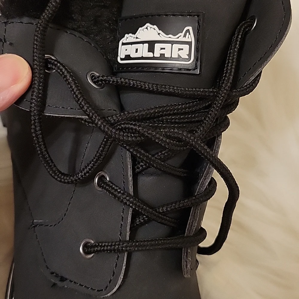 NEW! Polar black faux suede ankle boot fur lined/cuff zip close lace-up 10 NEW …